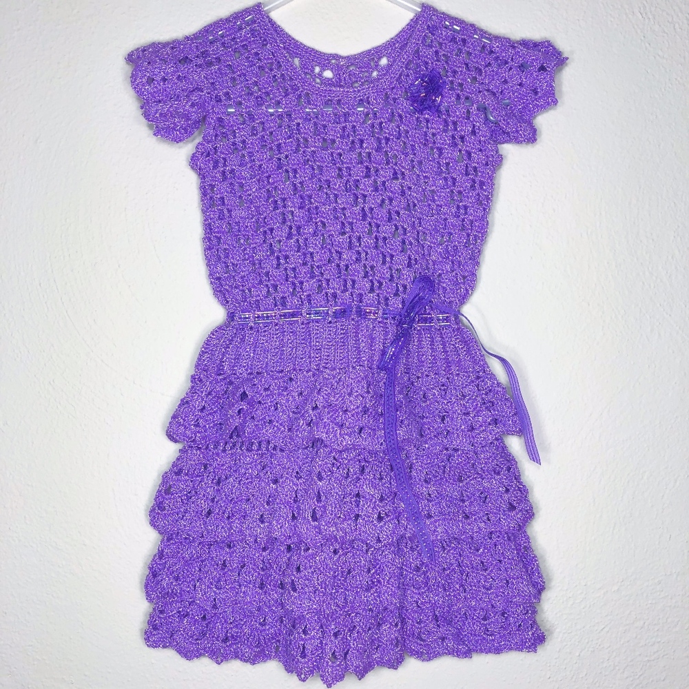 purple crochet kids dress